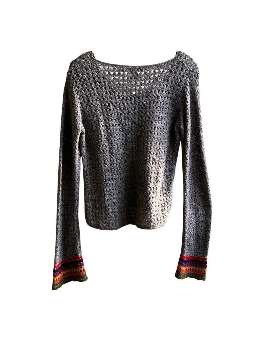 Free People Crew Scoop Neck Loose Weave Wool Blend Sweater M - Picture 6 of 6